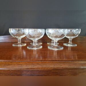 Vintage Etched Grape Champagne Sherbet or Toasting Glasses